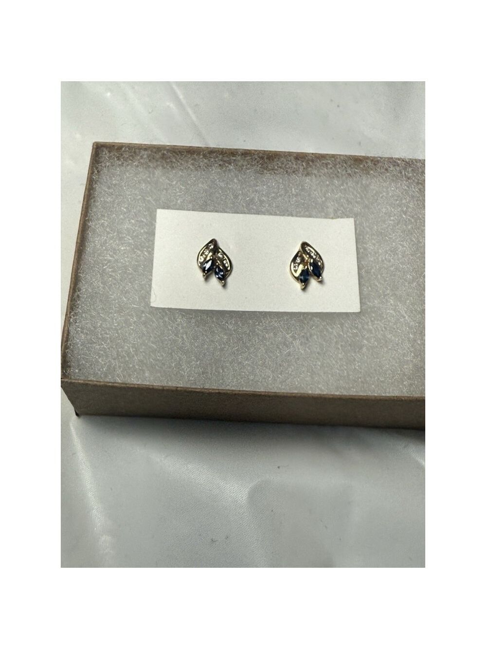 14K Yellow gold Diamond Marquise Blue Sapphire Earrings - Picture 7 of 12